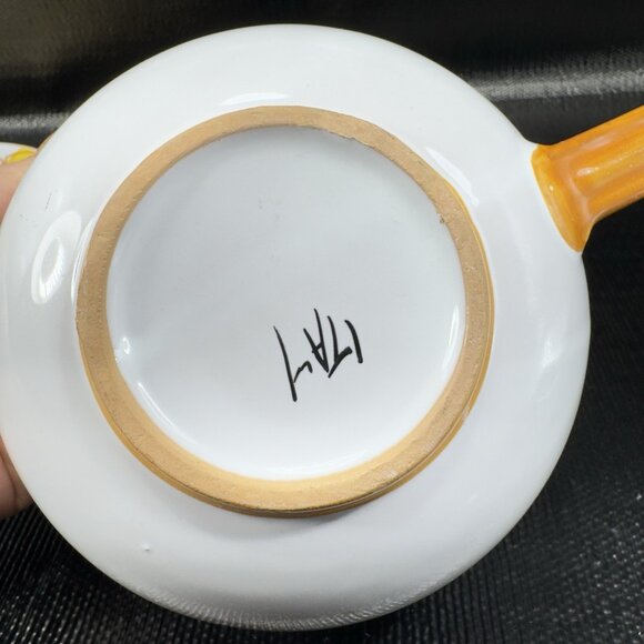 Italian Pottery Oversized Teacup And Saucer Set Hand Painted Yellow Flowers VTG - Picture 12 of 15